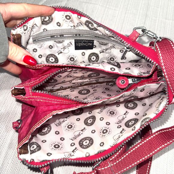 Kipling Front Flap Tri Pocket Crossbody Bag - Coral Pink - Picture 6 of 7